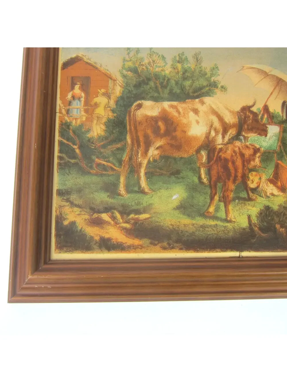 Antique Chromolithograph Art Print Cow As Painter 12x10 Frame Josef Julius Durst